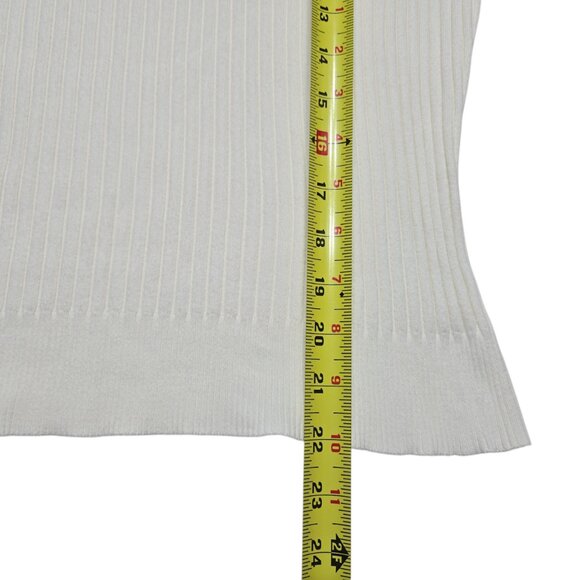 Evie Sweater Womens Large White Ribbed Mock Neck Half Sleeve Stretch Fitted - Picture 6 of 13